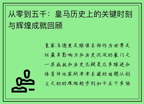 从零到五千：皇马历史上的关键时刻与辉煌成就回顾